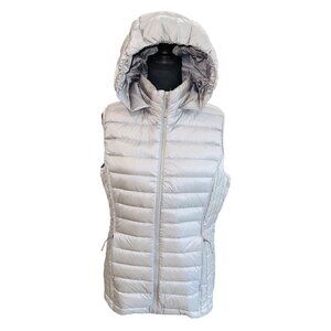 32 Degrees Womens Down Packable Lightweight Puffer Vest Gray L Insulated w/Hood